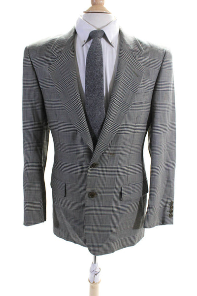 San Remo Houndstooth Plaid Two Button Flap Pocket Suit Jacket Beige Size 41