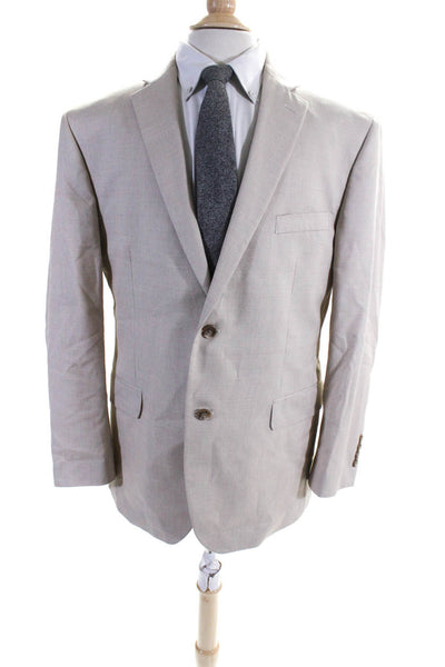 Jos A Bank Mens Cotton Solid Two Button Flap Pocket Suit Jacket Beige Size 44