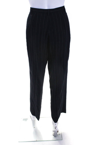 Emporio Armani Women's Wool Striped Pleated Trousers Black Size 0