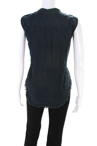 DL1961 Womens Dark Blue Chambray V-neck Sleeveless Blouse Top Size M