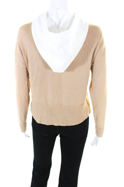 Central Park West Womens Brown Hooded Full Zip Long Sleeve Sweater Top Size XS