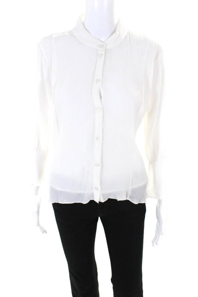 As by Df Womens White Pleated Crew Neck Long Sleeve Blouse Top Size S