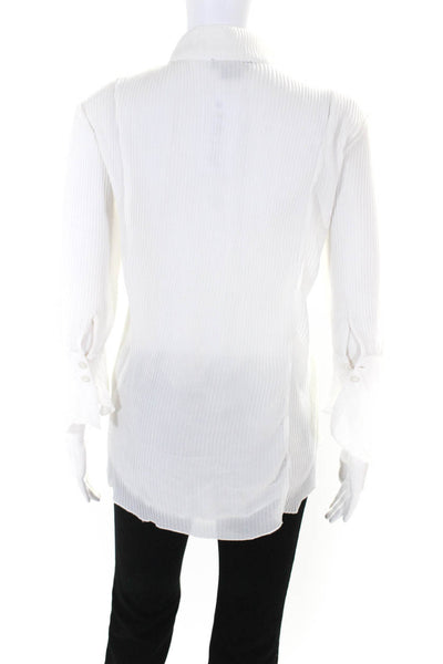 As by Df Womens White Pleated Crew Neck Long Sleeve Blouse Top Size S