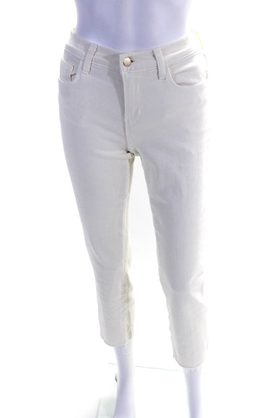 L'Agence Womens Cotton Fringed Hem Mid-Rise Straight Leg Jeans White Size 24
