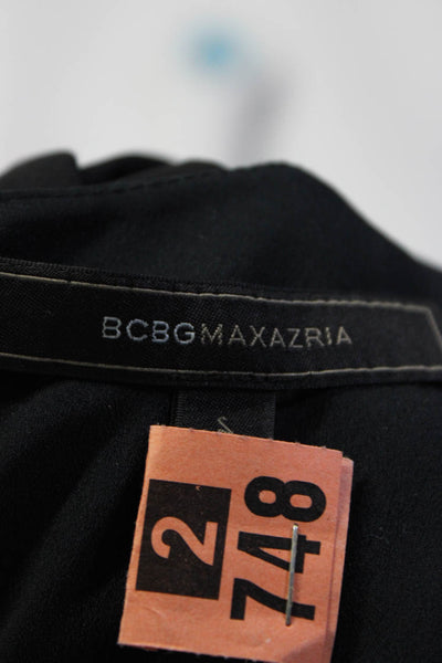 BCBG Max Azria Womens Mesh Ruched Pleated Straight Leg Zip Jumpsuit Black Size 2