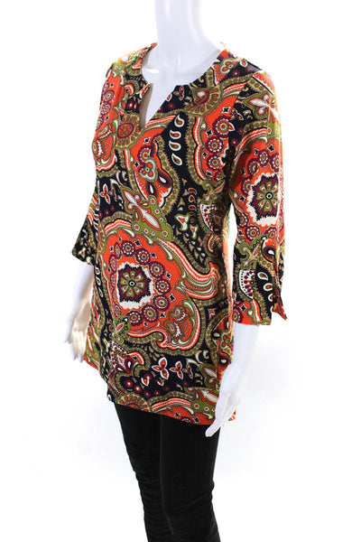 Jude Connally Womens Abstract Print Long Sleeve Tunic Top Multicolor Size S