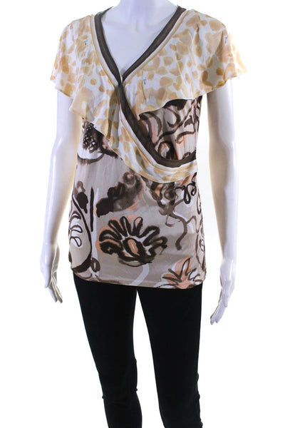 Emilio Pucci Womens Silk Logo Flow Sleeve Deep V Blouse Multicolor Size Small