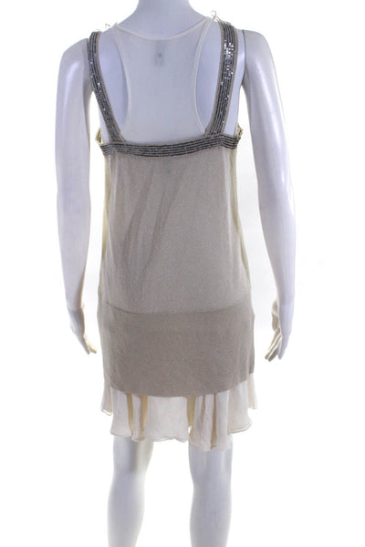 Iisli Womens Sequined V Neck Sleeveless Dress Beige Ivory Size Small