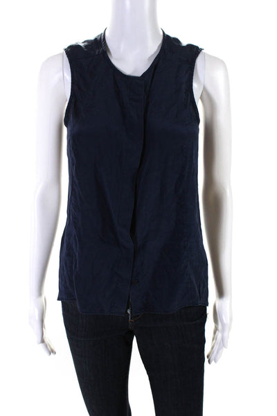 Rag & Bone Womens Silk Buttoned Darted Sleeveless Tank Top Blouse Navy Size S