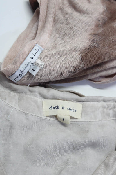 Cloth & Stone Womens Ruffle Sleeve Tie Dye Button Blouse Beige Size S/L Lot 2
