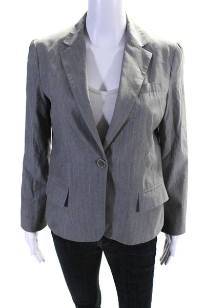 Theory Womens Gray Cotton Striped One Button Long Sleeve Blazer Size 8