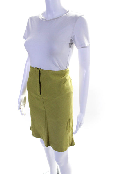 Hatch Womens Yellow Linen Zip Front Knee Length Pencil Shirt Size 44