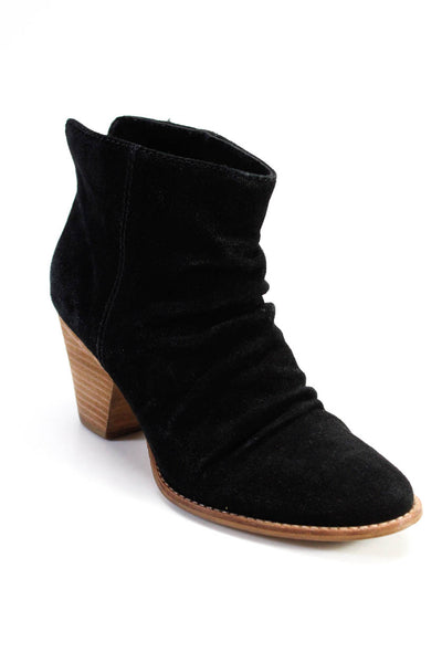 Splendid Womens Suede Pointed Toe Ruched Block Heel Ankle Boots Black Size 8
