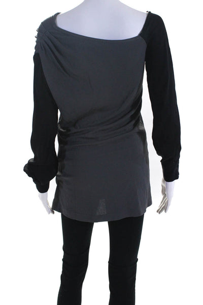 Yigal Azrouel Womens Asymmetrical Neck Long Sleeve Blouse Gray Black Size 6
