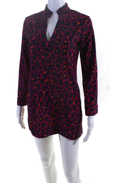 Jude Connally Womens Animal Print Dress Pink Navy Blue Size Extra Small
