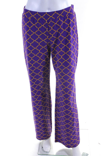 Katherine Way Womens Abstract Print Pants Purple Yellow Size Extra Small