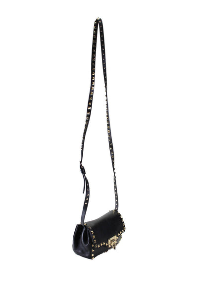 Valentino Garavani Womens Rockstud Flap Small Shoulder Handbag Black Leather