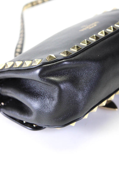 Valentino Garavani Womens Rockstud Flap Small Shoulder Handbag Black Leather
