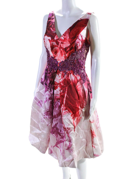 ML Monique Lhuillier Womens Pink Petal Print Dress Size 8 13750785