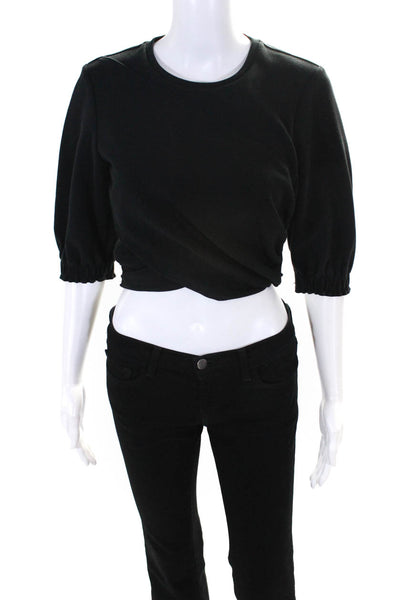 3.1 Phillip Lim Womens Half Sleeve Crew Neck Ruched Shirt Black Size Small