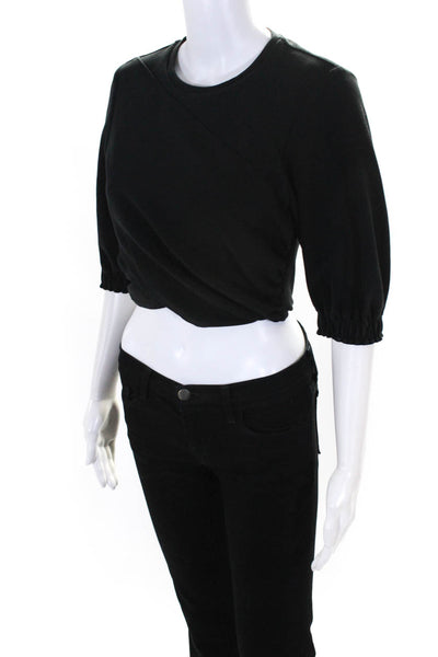 3.1 Phillip Lim Womens Half Sleeve Crew Neck Ruched Shirt Black Size Small