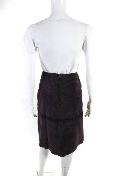 Girls Casual Wear Womens Suede Embroidered Pencil Skirt Purple Size M