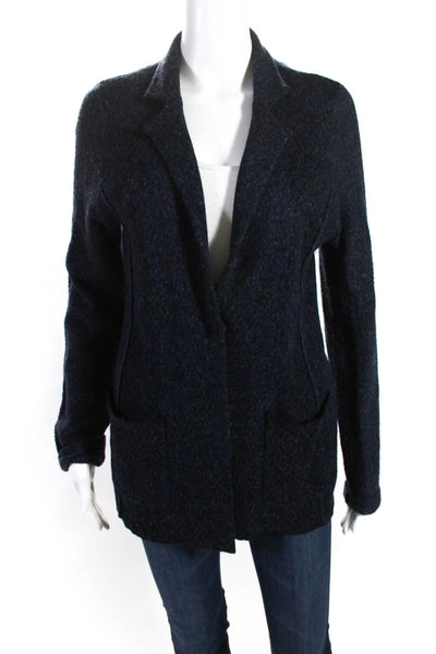Damask Women's Heathered Long Sleeve Notched Collared Sweater Blazer Jacket Blue
