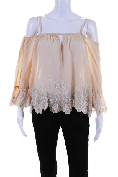 Love Sam Womens Cotton Embroidered Cold Shoulder Sleeve Blouse Top Peach Size S