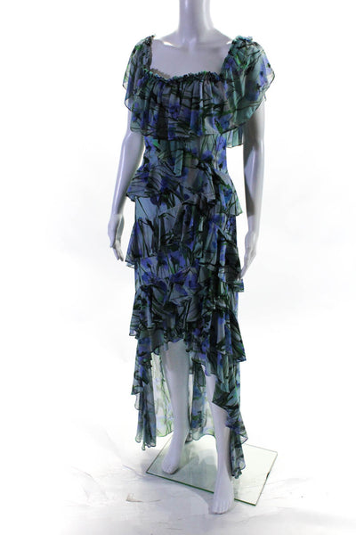 Badgley Mischka Womens Blue Multi Printed High Low Maxi Size 4 10605757
