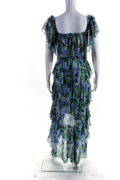 Badgley Mischka Womens Blue Multi Printed High Low Maxi Size 4 10605757