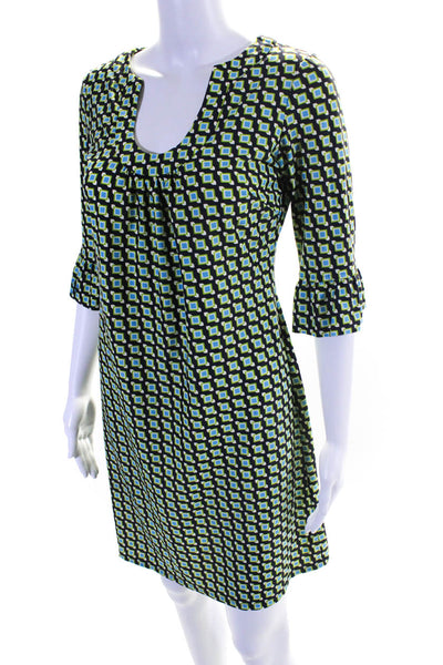 Jude Connally Womens Green Printed Scoop Neck Short Sleeve Shift Dress Size 3