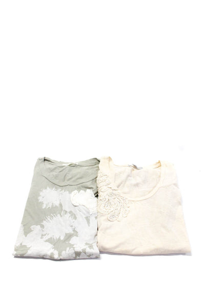 J Crew Womens Cotton Floral Print Short Sleeve Tops Green Cream Size XS S Lot 2
