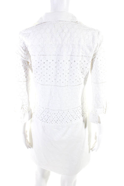 CeCe by Cynthia Steffe Womens Eyelet Half Button Dress White Cotton Size 4