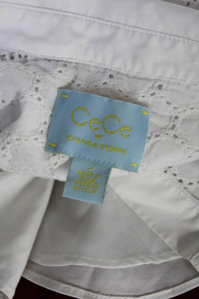 CeCe by Cynthia Steffe Womens Eyelet Half Button Dress White Cotton Size 4