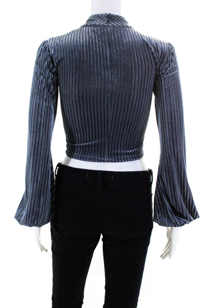 Privacy Please Womens Gray Striped High Neck Long Sleeve Crop Top Size XXS