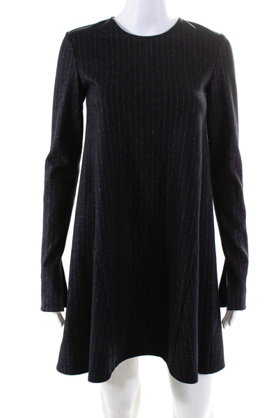 Theory Womens Wool Knit Pin Striped Long Sleeve A-Line Dress Black Size P