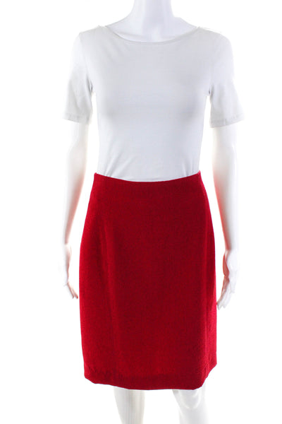 M.M. Lafleur Womens Textured Knit High Rise Pencil Skirt Red Size 4