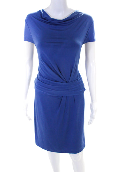 W118 By Walter Baker Womens Blue Drape Neck Short Sleeve Shift Dress Size M