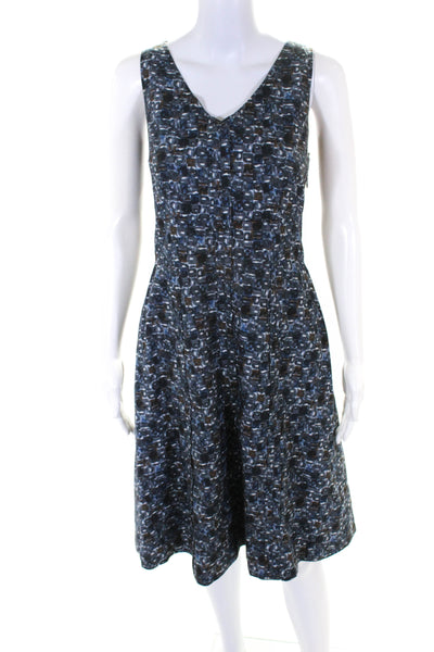 Lavia 18 Womens Blue Cotton Printed V-Neck Sleeveless Shift Dress Size 44