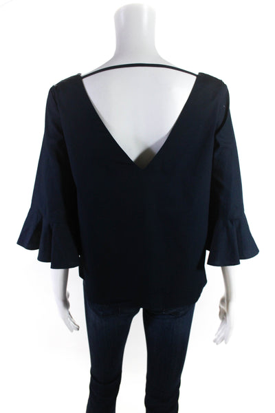 Amanda Uprichard Women's Cotton Bell Sleeve Blouse Blue Size S