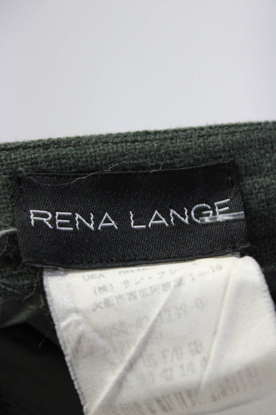 Rena Lange Womens Green Wool Pleated High Rise Straight Leg Pants Size 10