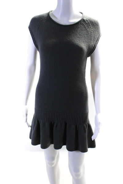 Iisli Womens Gray Knitted Crew Neck Sleeveless Sweater Dress Size S