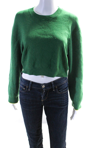 Live the Process Womens Solid Tight Ribbed Knit Cropped Sweater Green Size Small