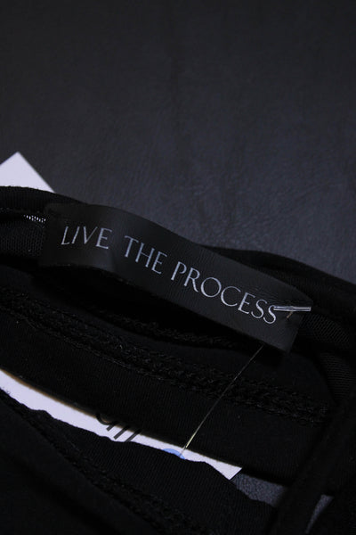 Live the Process Womens Solid V Neck Mesh Back Sports Bra Black Size Small