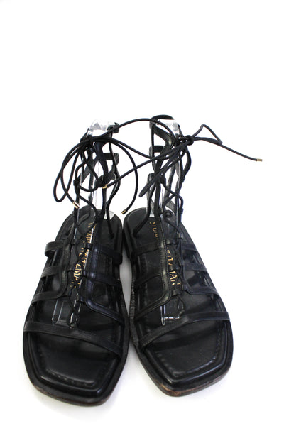 Stuart Weitzman Womens Leather Strappy Flats Sandals Black Size 5