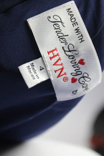 HVN Womens Back Zip Off Shoulder Rose Detail Midi Dress Black Blue Size 4