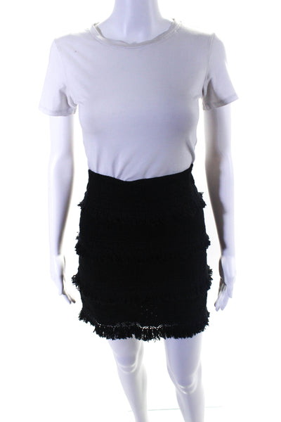 HD In Paris Womens Linen Eyelet Fringe Tiered Skirt Black Size 4