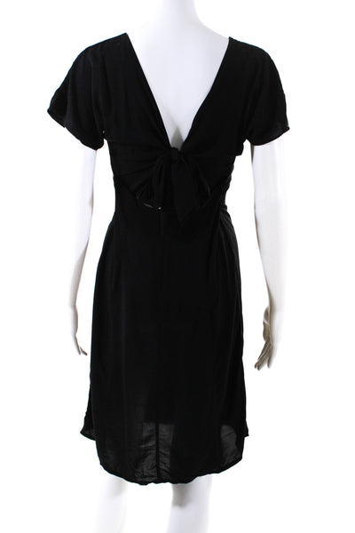 No. 6 Store Womens Solid Tie Back Zip Cap Sleeve Halter Dress Black Size Small