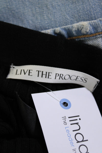Live the Process Womens Ribbed Knit Button Wide Leg Sweatpants Black Size S