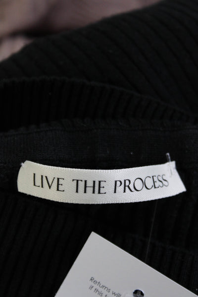 Live the Process Womens Solid Cropped Drawstring Leggings Black Size Small